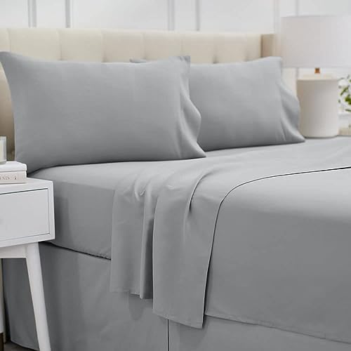 lalaLOOM Soft Gray Queen Sheet Set 4 Piece Microfiber Linen