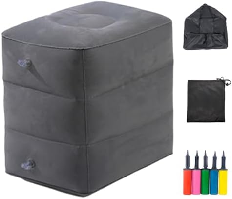 PERZOE Inflatable Travel Foot Rest Pillow - 3 Adjustable Heights Dark Gray