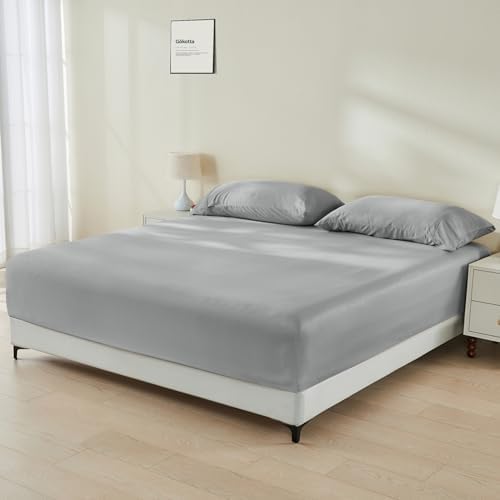 GOKOTTA Bamboo Rayon Fitted Sheet Set with 4 Elastic Straps