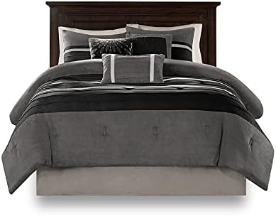 Madison Park Palmer Comforter Set - Faux Suede Black Queen 7 Piece