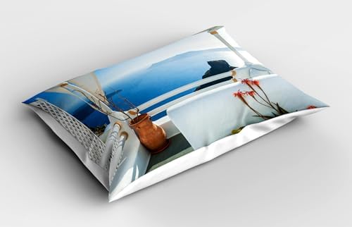 Ambesonne European Pillow Sham Set of 2 Turquoise Blue Santorini Sunset Design