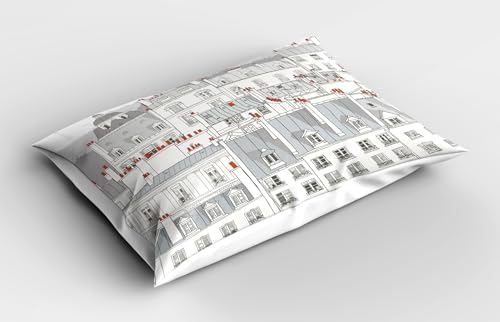 Ambesonne Paris Pillow Sham Set of 2 26x20 Microfiber Pale Grey Orange White
