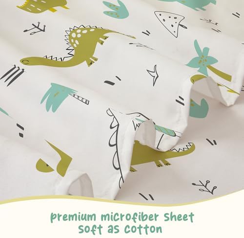 Bedmoon Dinosaur Print Twin Bed Sheet Set for Kids