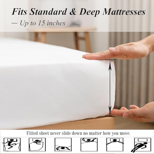KI LINEN Luxury Twin XL Fitted Sheet 400 Thread Count White