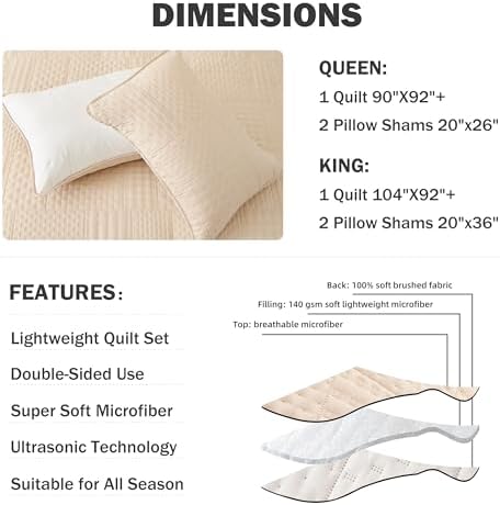 Cmfshape King Size Quilt Bedding Set with 2 Pillow Shams