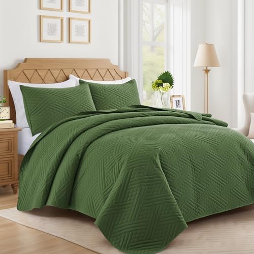 Lavsiry Olive Green Quilt Set Queen Size 3 Piece