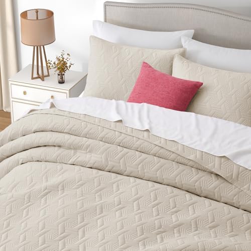 Lavsiry Beige Quilt Set - 3 Piece Full Queen Size Bedding