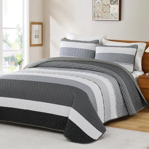 Dinjoy Black and White Striped King Size Quilt Set
