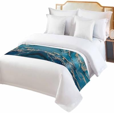 Homechoid Marble Blue Bed Runner for King Size Bed