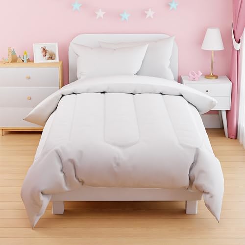 SANDJEST White Duvet Cover Set Twin Size for Kids