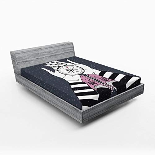 Ambesonne Compass Fitted Sheet California King Blue Grey White