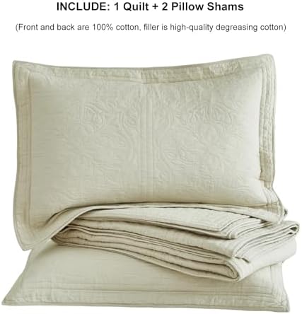 WINLIFE 100 Cotton Quilt Set Full Queen 90x98 Inch Beige