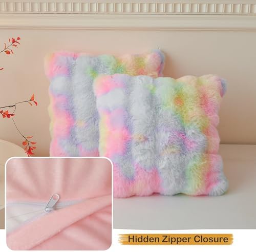LIFEREVO Fluffy Faux Rabbit Fur Pillow Covers Set of 2
