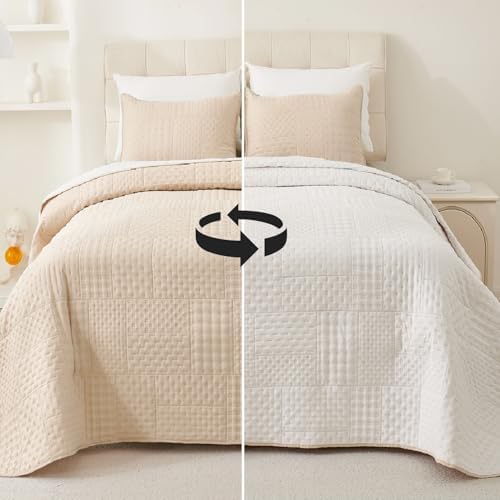 Cmfshape Queen Quilt Set - 3 Pieces Reversible Ultrasonic Quilt