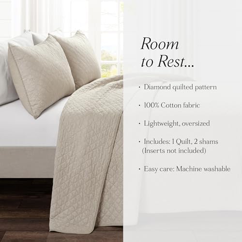 Lush Decor Ava Diamond Quilt Set - King - Neutral