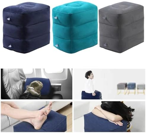 PERZOE Inflatable Travel Foot Rest Pillow - 3 Adjustable Heights Dark Gray