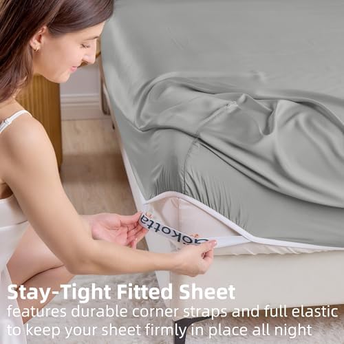 GOKOTTA Bamboo Rayon Fitted Sheet Set with 4 Elastic Straps
