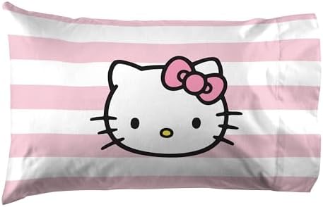 Jay Franco Hello Kitty Pink Stripes Hearts Twin Sheet Set