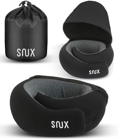 Snux Travel Neck Pillow with Hood - Memory Foam