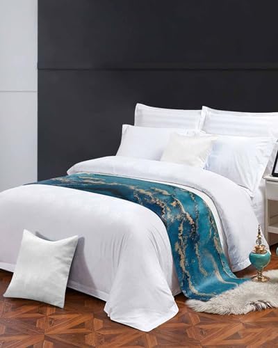 Homechoid Marble Blue Bed Runner for King Size Bed
