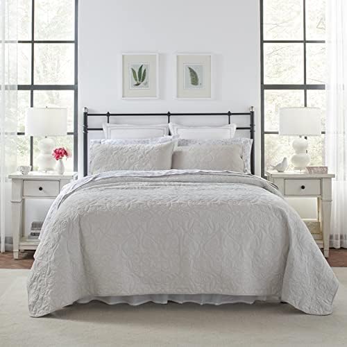 Laura Ashley Felicity Quilt Set - King 100 Cotton Soft Grey