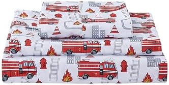 3 Piece Fire Engine Print Twin Bed Sheet Set for Kids