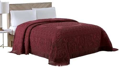 Beatrice Home Fashions Medallion Chenille Bedspread Queen Burgundy 1