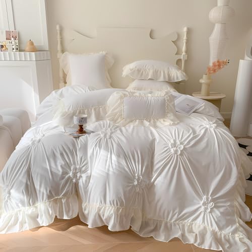 IHOUSTRIY White Duvet Cover Twin with Ruffle and Zipper