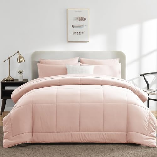 CozyLux Pink Comforter Set Queen - 7 Piece Bed in a Bag