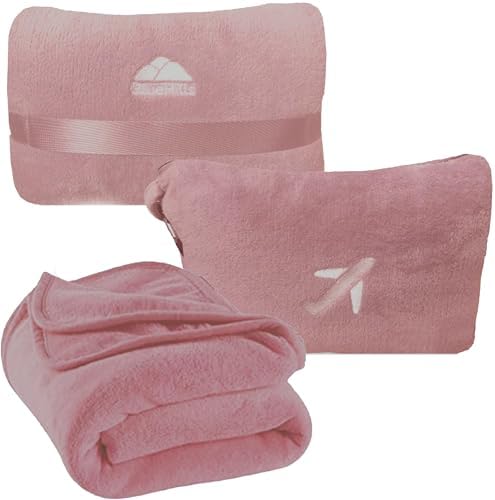 BlueHills Premium Soft Travel Blanket Pillow Dusty Rose Pink M02