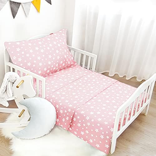 Moonsea Toddler Bed Sheets Set - Pink Star Print 3 Piece