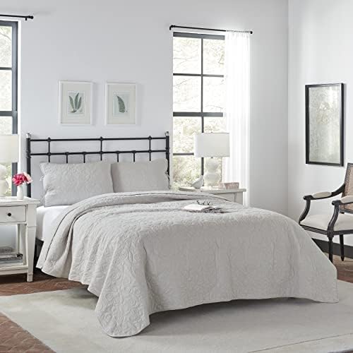 Laura Ashley Felicity Quilt Set - King 100 Cotton Soft Grey