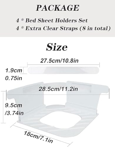HYZYey Bed Sheet Holders 4 Sets with 8 Plastic Fasteners