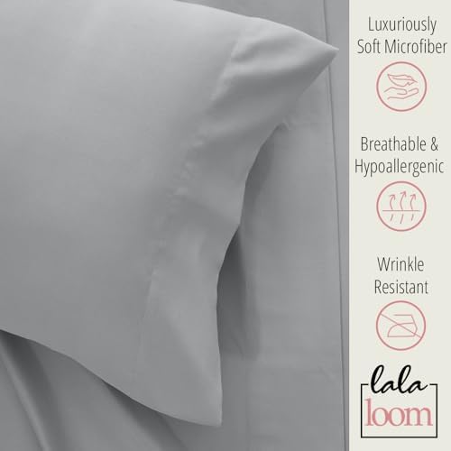 lalaLOOM Soft Gray Queen Sheet Set 4 Piece Microfiber Linen