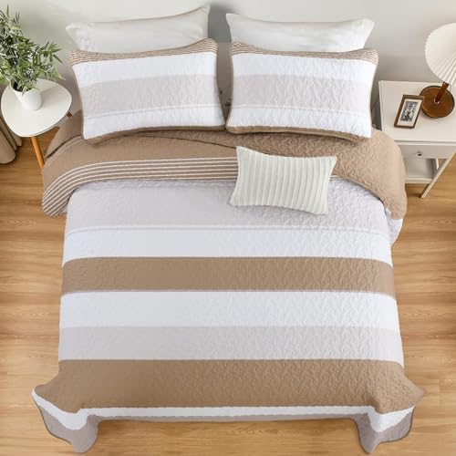 Dinjoy Boho Taupe Quilt Set Queen Size 3 Pieces