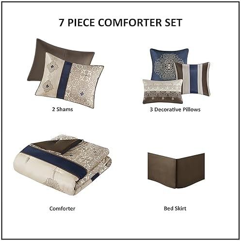 Madison Park 7-Piece Comforter Set Navy Queen