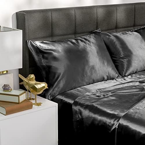 Baltic Linen Satin Sheet Set King Black 4-Piece 1