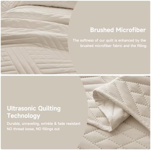 Lavsiry Beige Stripe Quilt Set California King Size