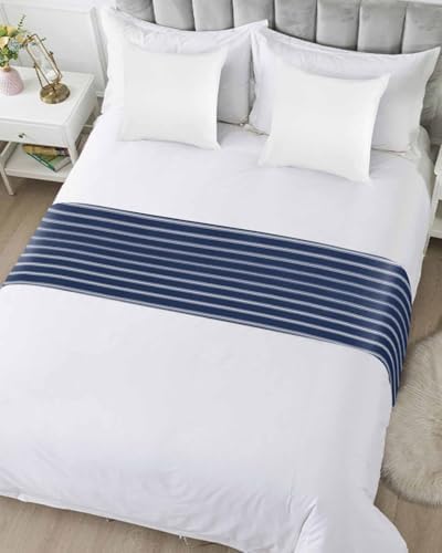 Navy Blue Striped Bed Runner Queen Size Decor