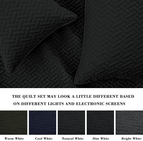 Exclusivo Mezcla Full Queen Quilt Set with Basket Weave Pattern Black