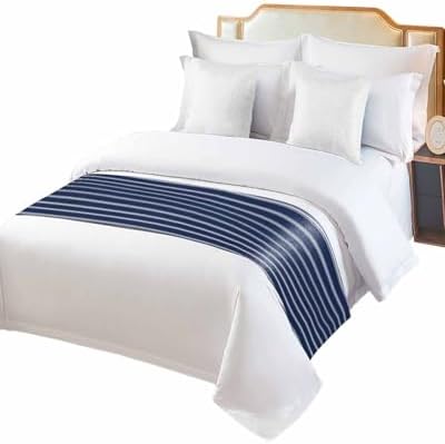 Navy Blue Striped Bed Runner Queen Size Decor
