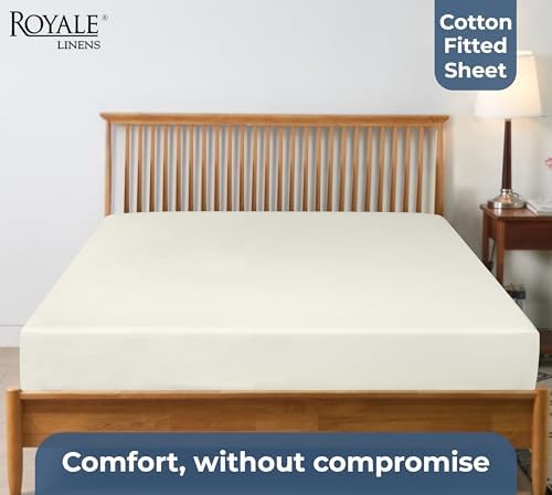 Royale Linens 100 Organic Cotton Twin XL Fitted Sheet - Ivory Deep Pocket