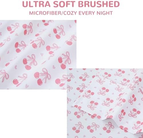Viviland 3-Piece Pink Cherry Bow Twin Sheet Set