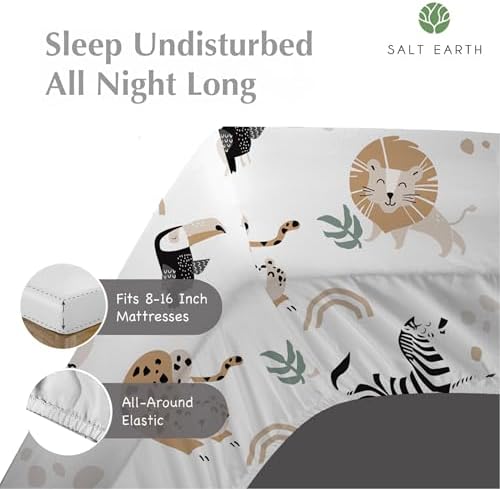 Salt Earth 100 Cotton 210TC Kids Bedsheet Set - Twin Fitted Pillowcase Jungle Themed