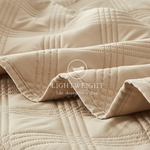 Inron Quilt Set Queen Size Beige Microfiber 1