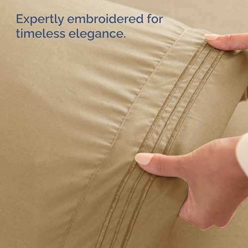 Wrap Around Dust Ruffle Bed Skirt 2 Pillowcases Set - Beige