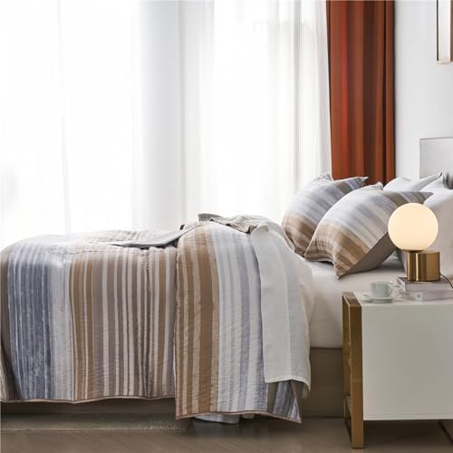 KAKIJUMN Twin Quilt Bedding Set with Patchwork Stripes
