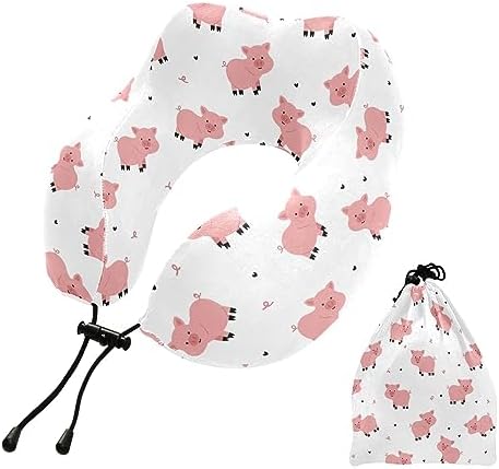 Cute Pig Cartoon Travel Neck Pillow with Storage Bag