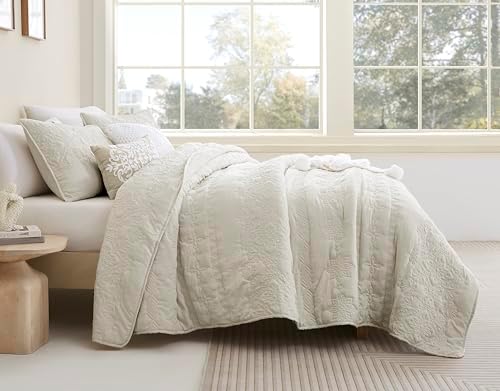 B2EVER Boho Light Beige Quilt Set Queen Size with Pillow Shams