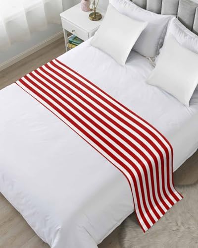 DecorLovee Red Striped Bed Runner Queen Size